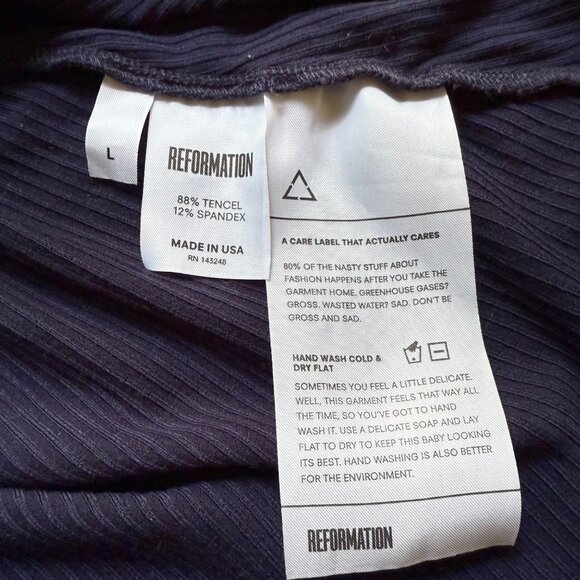 Reformation Size Large Navy Blue Ribbed Knit Mock Neck Short Sleeve Mini Dress - Picture 10 of 12